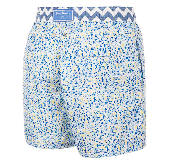 Shine Bright - blue yellow floral pattern Swim Short - True Boxers