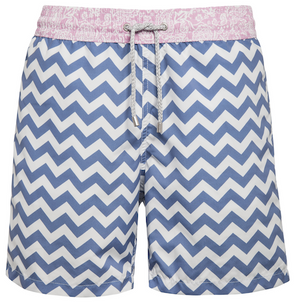 Double Trouble - blue zig zag pattern Swim Short - True Boxers
